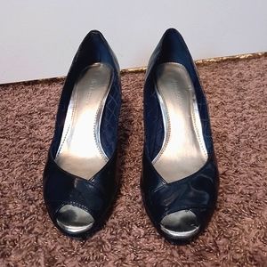 Liz Claiborne Metallic Navy Open Toe Pump